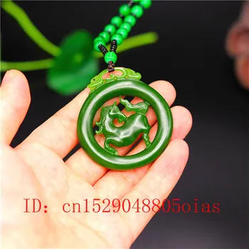 Naravni Zeleni Kitajski Jade Konj Obesek Kroglice Ogrlico, Čar, Moda Nakit dvostranski Votlih Vklesan Amulet Darila za Njo