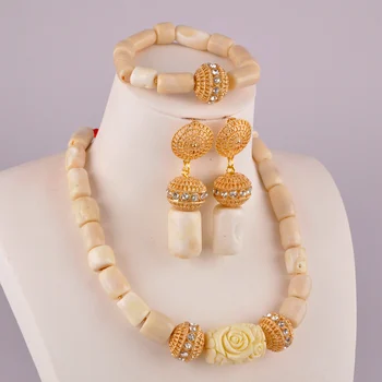 Nevesta poročni lepe slonovine koralni nakit Nigerija poroka moda Afriški nakit set AU-14