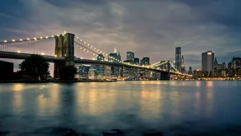 New York, Brooklyn Bridge Mesto Skyline Reke Noč Svetlobe ozadja Visoke kakovosti Računalnik tiskanje scensko ozadje