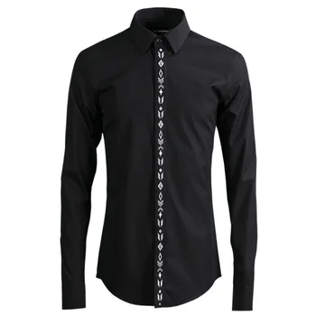Nov Preprost Moški Majica Luksuzni Geometrijski Vzorec Vezenje Mens Obleko Srajco Modni Trend Mens Majice Priložnostne Slim Camisa Masculina