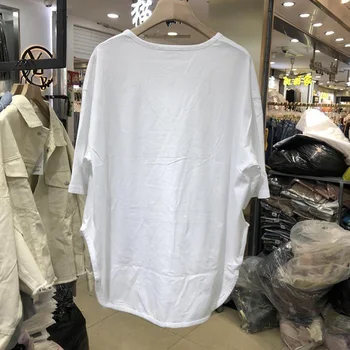 Nov Prihod 2020 Poletje korejske Modne Ženske Proti-vrat Priložnostne T-majica Bel Bombaž Svoboden Tee Shirt Femme Dolgo Vrhovi Plus Velikosti C02
