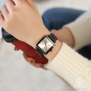 Nov slog Ženske gledajo moda kvadratnih dame watch ženski quartz ura s črnega jekla watchband G8096
