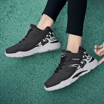 Nova moda PU mid-cut jogging čevlji visoko kakovostne športne čevlje čipke-up lahki in dihanje priložnostne čevlji popust akciji