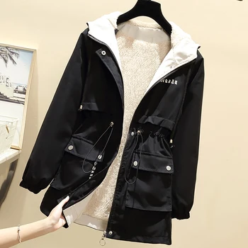 Nove Jesensko Zimske Plus Žamet Windbreaker Žensk korejski Hooded Parka Suknji Chaqueta Mujer Plus velikost Priložnostne Jarek Coats 4XL
