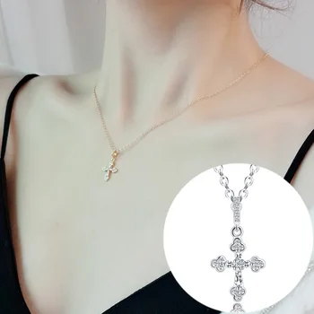 Nove ustvarjalne križ clavicle verige ženski vdelan kristalno cirkon iz nerjavečega jekla, titana jekla klasičnih divje Christian ogrlica