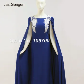 Novi Arabski Slog Embroiery Čipke Večerne Obleke Čoln Vratu Z Jakno Brez Rokavov Kraljevsko Modra Jersey Obleke 1149