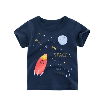 Novo Bombaž Baby boy oblačila Kratek rokav T-Shirt Otroci mehko Dihanje Risanka Vesoljski raketni vzorec šport vrh otroci moda