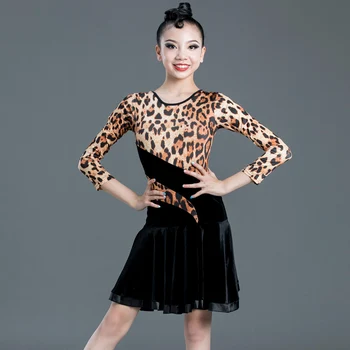 Novo Otrok Latinsko Plesne Kostume Dekleta Jeseni, Pozimi Leopard Tiskanja Latinski Ples Krilo Uveljavljajo Oblačila Obleko Uspešnosti Obrabe
