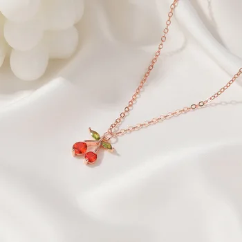 Ogrlica za ženske, Nakit sladka češnja ogrlica cirkon sadje clavicle verige ogrlica nakit verige za ženske srčkan ogrlica