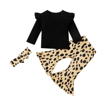 Otroci Baby Dekleta 3Pcs Obleko Določa Dolg Rokav Črko T Shirt Leopard Hlače Glavo Pomlad Jesen Oblačila