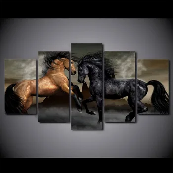 Padec Ladijskega prometa HD Natisnjeni 5 kos platno umetnosti črna rjava konja, slikarstvo stenske slike za steno dnevne sobe umetnosti Brezplačna dostava