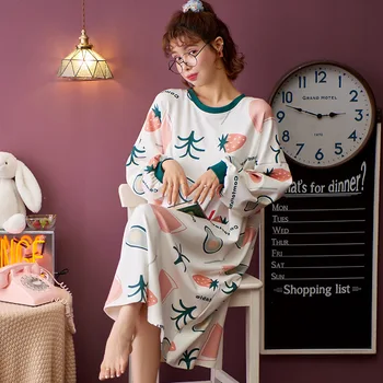 Pijamas Ženske Spomladi Jeseni Pozimi Dolgo Sleeved Korejski Pižamo Dolgo Nightdress Bombaž Sleepwear Domov Storitev Пижама Хлопок