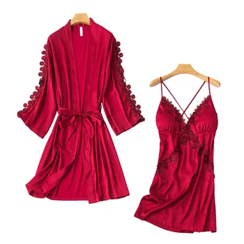 Plitev Seksi Pižamo Svile Ženske Saten Spalna Obleka Doma Pyjama Haljo Obleko Poročno Noč Perilo, Spalne Srajce Kimono Spanja