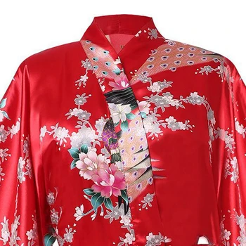 Plus Velikost XXXL Kitajskih Žensk Saten Haljo Obleke Japonski Gejša Yukata Kimono Poroko Haljo Seksi Sleepwear Cvet Nightgown D124-06