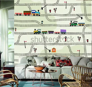 Po meri 3D freske,smešno otroci vzorec z železniške lokomotive,mostovi,dnevni prostor kavč, TV steno otrok spalnica steno papirja