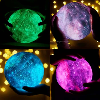 Polnilna Luna lučka Moon Light 3D Tiskanja LED Noč Lampe Postelji Otrok Noč Svetlobe Desk Dekor Novost Darilo Padec ladijskega prometa
