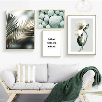 Preprosta, mint zelena rastlina, platno slikarstvo plakatov in fotografij Nordijska minimalističen, dnevna soba kuhinja ozadje dekorativne umetnosti