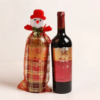 Rdeče Vino V Steklenico Kritje Božično Darilo Vrečke Srčkan Snežaka Elk Organza Vrečke Božič Večerjo Tabelo Okraski Božič
