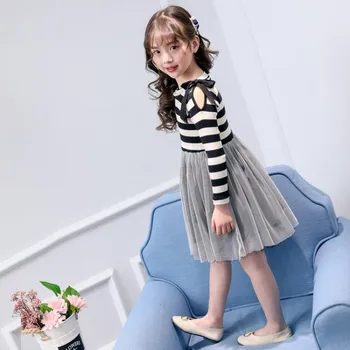 Rlyaeiz Otroci Oblačila Dekleta Obleke 2019 Korejski Pomlad Jesen Dolg Rokav Dekleta Očesa Mozaik Žogo Obleke Obleka Princess Oblačenja