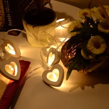 Romantični Poroka Dekoracija 1M 10 LED Toplo Leseno Srce Niz Vila Luči za Xmas Party Valentinovo Doma Mizo Dekoracijo