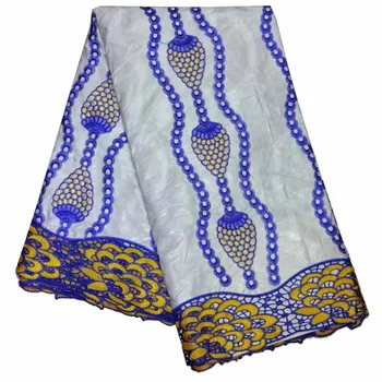 Royal Modra Čipke Jacquardske Obleko Tkanine 5yd/veliko Afriških Bazin Brocade Riche Getzner Tkanine Z Vezenim Guipure Čipko Rob