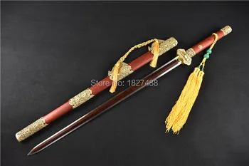 Ročno Izrezljane Boutique Medenina Nož opremljena Ročno izdelane KungFu Kitajski Meč Han Tang Boj Jian/Zložiti Vzorec Jekla Polno Tang Rdeče B