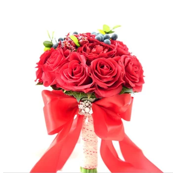 Ročno Rdeče Rose Umetno Cvetje Nevesta Roko Držite Cvet Poročni Šopek Za Družico Poročne Poroko Cvet Šopke