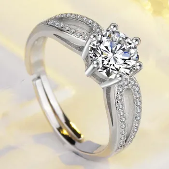 Simulacija diamantni prstan nastavljiv ženski odpiranje obroč en diamant karat mikro podolgovat luksuzni obroč, nakit kabina