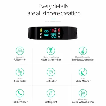 SOONHUA B30 Krvni Tlak Smart Bluetooth Zapestnica Srčni utrip Spanja Monitor Manšeta IP67 Nepremočljiva Fitnes Tracker Band