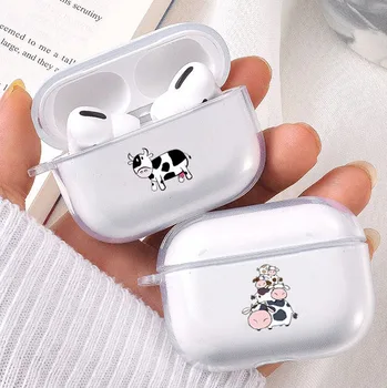 Srčkan Živali Krave Slušalke Primeru Za Apple Airpods Pro Prozorni Zaščitni Lupini Za Airpods 3 Pokrov