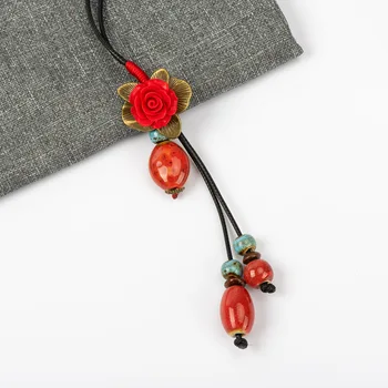 Starodavni kitajski Način Cvet in Keramične Kroglice Ogrlica Nakit DIY moda Za Ženske, Ogrlice #FY370