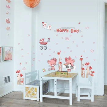 Stenske nalepke doma dekoracijo risanka mačke dan ljubezni, otroška soba, spalnica princesa soba, dnevna soba ozadju decals