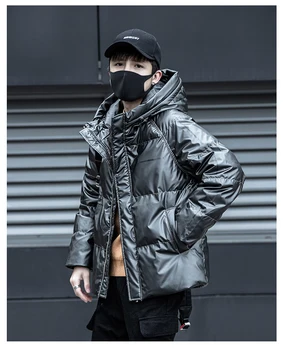 Svetlo obraz kratek natisnjeni navzdol jakno za moške zimske 2021 nov trend svoboden hooded zgosti lep plašč