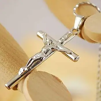 Vintage Križ Križanega Jezusa Kos Obesek & Ogrlico, Srebrne Barve, Iz Nerjavnega Jekla, Moške Verige Christian Nakit Darila