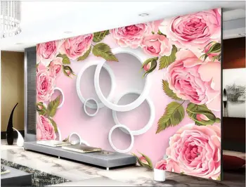 WDBH po Meri foto zidana 3d ozadje Krog pink rose cvet ozadju doma dekor 3d steno stensko ozadje za dnevno sobo