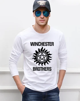 Winchester Brat Natisnjeni T-Majice Moške 2019 Nov Slog Pomlad Poletje Dolg Rokav Tee Moški Majica Bombaž Visoke Kakovosti Vrh Tees