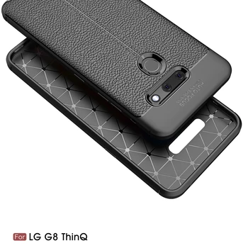 Za LG G8 ThinQ / G8ThinQ Razkošje Mehke Silicij Litchi Strije Usnje Primerih Za LG G8 ThinQ Primeru Coque Šok Dokaz Hrbtni Pokrovček