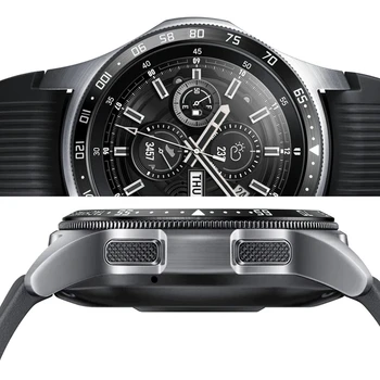 Za Samsung Galaxy Watch 42Mm Pametno Gledati Plošče Tesnilo Lepilo Pokrovček Proti Praskam Kovinsko Zaščito Obroč Srebrna+Črna