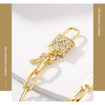 Zlato Moda Barva cz ključ za zaklepanje čar nastavljiv nakit zapestnica