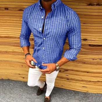 ZOGAA Mens Črtasto Majico Priložnostne 5 Trdne Barve Poslovno Obleko Moški Tees Slim Fit Gumb Vrhovi Moda Majice za Moške Dolg Rokav