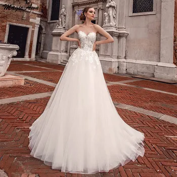 Čarobno Awn Elegantno Ljubica Poročne Obleke 2021 Čipke Appliques Iluzijo Boho A-Line Til Poročne Halje Plaži Vestidos Branco