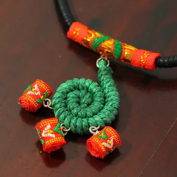 Čisto Ročno Eksotičnih Nakit barvit izjavo, tiskanje in vezenje choker ogrlico,Nove Etnične, nacionalne zelena ogrlica