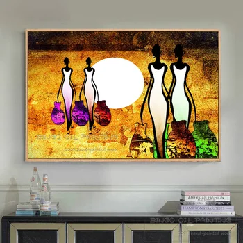 Čisto Ročno poslikano Povzetek Sunset Afriška Ženska Slika Oljno sliko Modne Barve Afriška Ženska Sliko za Dnevna Soba Dekor