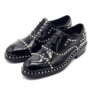 Črne Čipke, ročno izdelane oxford Moških Krog Toe Pravega Usnja Svetla razdalja pearl obleko Čevlje Stranke urada čevlji