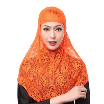 Ženska 2 Kosa Poln Kvačkanje Cvetlični Čipke Amira Muslimanska oblačila Hidžab Barva za zaščito pred soncem Glavo, Šal z zračnico Underscarf Skp Kapuco