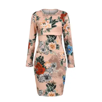 Ženska Elegantna Obleka 2019 Jeseni Mode Cvetlični Dolg Rokav Mini Obleka Suh Bodycon Obleko Gospe Priložnostne Večer Stranka Obleko