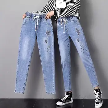 Ženske Jeans 2020 Visoko Pasu Stretch korejskem Slogu Svoboden Slim Ženske Vezenje Mama Fant Jeans Hlače