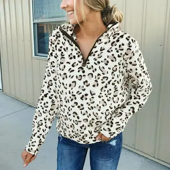 Ženske Priložnostne Hoodie Majica Zip Gor Leopard, ki so Hoody Dolgimi Rokavi Pulover Skakalec Priložnostne Vrhovi Sweatshirts