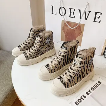 Ženske toplo Čevlji 2020 zimske čevlje s toplo plišastih čipke leopard Platforma Čevlji visoki vrh Ženske Priložnostne hoja Zavezat ah16