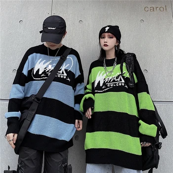 Ženski pulover trak, pismo, priložnostne vrhovi harajuku puloverju jeseni dropshipping letnik punk Hip hop ulične korejski oblačila